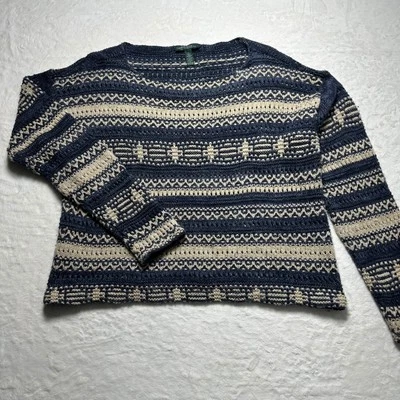 Suéter Lauren Ralph Lauren Índigo Grueso Tejido Mezcla de Lino Azul Beige Talla Grande Foto 1 de 4
