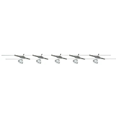 Plafoniera Contemp Cavo Acciaio Cromo Policarbonato Argento 5 Luci Gu5.3 5X5W - Immagine 1 di 4