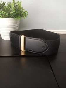 Ralph Lauren Black Canvas Belt leather & grommet Gold detail S - Picture 1 of 5