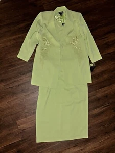 NWT La Femme Paris Skirt Suit Set 3 PCS SZ 16 Lime Green - Picture 1 of 7