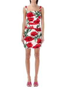 DOLCE & GABBANA Kleid weiß rot Blumen Baumwolle Mini Rüschen figurbetont 40IT UK8 S - Bild 1 von 8
