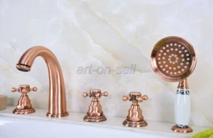 Red Copper Bathroom Handheld Spray Shower Faucet Set Bathtub Mixer Tap atf240 - Picture 1 of 9
