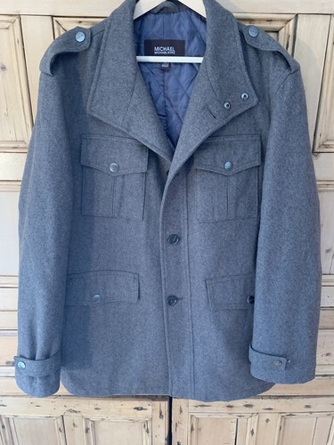 Cappotto auto da uomo nuovo Michael Kors Lt misto lana marrone taglia XL