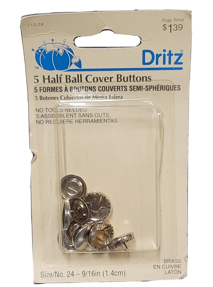 Vintage Dritz Half Ball Cover Buttons Size/No  24-9/16" Brass # 213-24 5 Pieces - Image 1 of 4