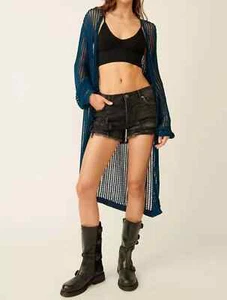 NEW Free People Lattice Open Knit Cardigan BLUE SIZE M/100%AUTHENTIC - Picture 1 of 4