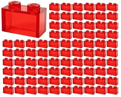 ☀️NEW LEGO Lot Of 100 1X2 Bricks Transparent Clear Red Trans-Red Translucent Red - Image 1 of 2