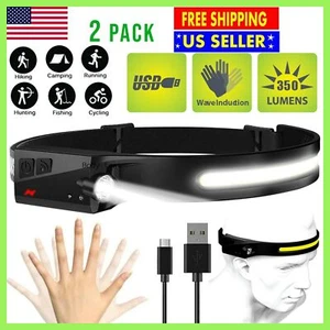 PAQUETE DE 2 Faros COB LED Recargables Antorcha Luz de Trabajo Barra Cabeza Banda USB - Imagen 1 de 10