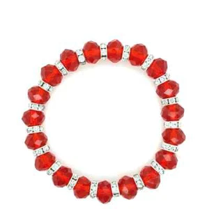 Red Color Faceted Resin Crystal Beaded Stretch Bracelet Austrian Czech CZ - Picture 1 of 2