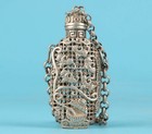 UNIQUE CHINA TIBET SILVER SNUFF BOTTLE PENDANT HOLLOWED-OUT LOTUS MASCOT HOME 