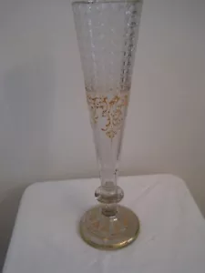 Antique crystal cut glass vase with gold design - $245.95 - Picture 1 of 6