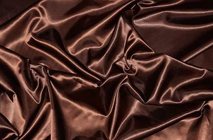 CHARMEUSE SATIN POLYESTER FABRIC 60 BROWN SOLID SILKY - Picture 1 of 1