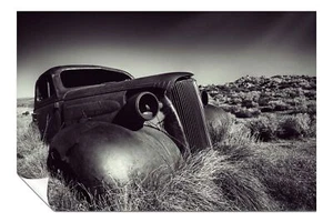 Black & White Classic Car in a Desert Artistic Poster Wall Art Home Decor - Picture 1 of 4