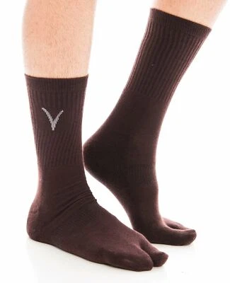 V-Toe Athletic Flip-Flop Tabi Big Toe Crew Socks - Brown - Image 1 of 3