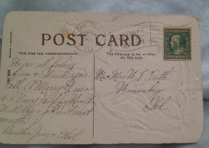 Benjamin Franklin Green One Cent U.S. Stamp Christmas Postcard 1912 - Picture 1 of 3