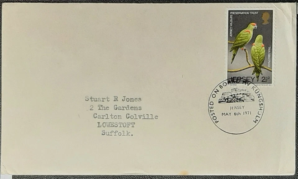 (JER-209) JERSEY 1971 Envelope with 1 stamp SG 58 posted on board to SUFFOLK - Image 1 of 1