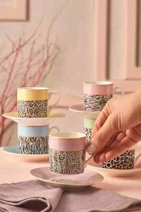 6-teiliges Porzellan Kaffeetassen Set - 90 ml Espressotassen mit buntem Tiermotiv - Bild 1 von 7