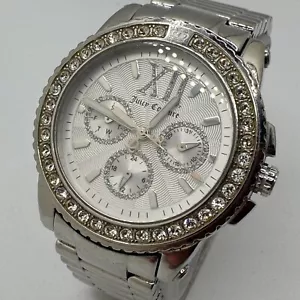 Juicy Couture Quartz Watch Women Silver Steel Rhinestone Day Date New Battery 6" - Picture 1 of 6