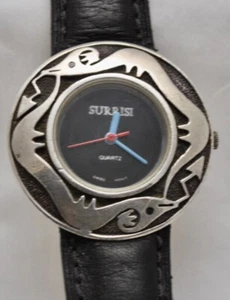 Surrisi Sterling Black Onyx Dial Onyx Eye Serpents Watch Sterling Buckle - Picture 1 of 10