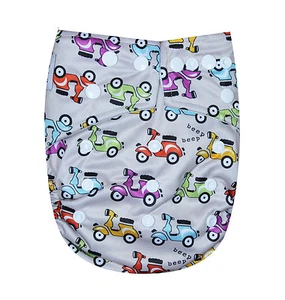 SEE DIAPERS ORGANIC BAMBOO TERRY BABY CLOTH DIAPER WITH 2 TERRY INSERTS SCOOTER - Picture 1 of 5