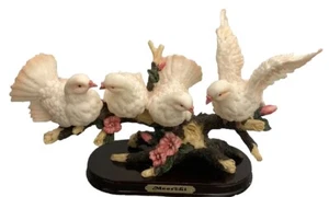 Meerchi 4 White Porcelain Doves Birds Roses Wood Base Sculpture - Picture 1 of 4