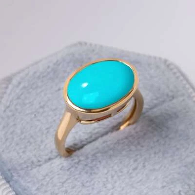 Anillo de boda solitario turquesa natural de oro amarillo de 14k de la Bella Durmiente para mujer Foto 1 de 4