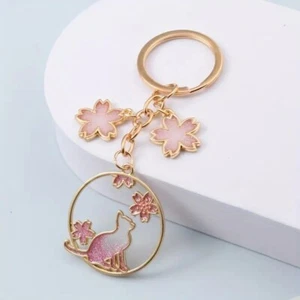 Nuevo ~ Brillo Gato Flor de Cerezo Sakura Dije Llavero Accesorios Llavero Bolso - Imagen 1 de 5