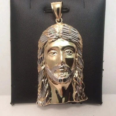 Colgante con dije de cara de Jesús de oro real de dos tonos amarillo de 10 k para hombre y mujer de 8,90 gramos Foto 1 de 4