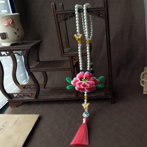 Retro Ethnic Floral Embroidered Necklace Beaded Chain Cheongsam Fringe Accessory - Picture 1 of 8