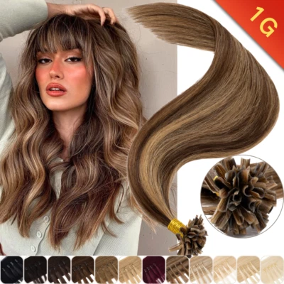 CLEARANCE Keratin Pre Bonded Nail U Tip Remy Human Hair Extensions Balayage 1G/S - Image 1 of 4