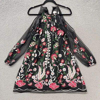 Платье женское Badgley Mischka 2 черное с цветочным рисунком темная фея прихоть прозрачная сетка - Изображение 1 из 4