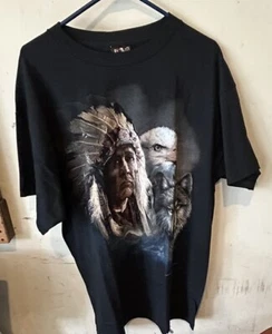 Vtg 3D Emblem T-Shirt Indian Native American Eagle Wolf Head 1993 90's Tee Sz XL - Picture 1 of 7