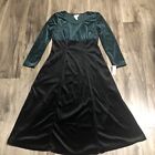 NWT Vintage Velour Maxi Dress Women’s 12 Green Black Long Sleeve