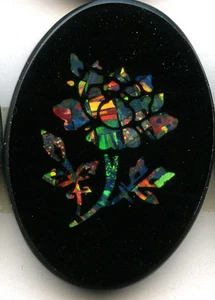 Natural color Australian opal Rose Cabochon with black onyx and glass 24x17 - Picture 1 of 1
