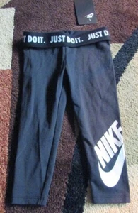 Nike Toddler Girl Cotton Black with White Nike Swoosh Leggings Size 2T NWT - Picture 1 of 6