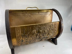 Arts And Crafts Brass And Wood Magazine And Paper Rack - Bild 1 von 8