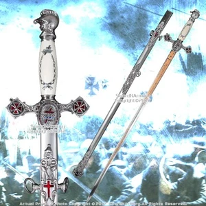 Spada cerimoniale cavalieri templari massonici raccordi cromati croci rosse lama 29" - Foto 1 di 8