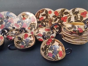 Coffee And Dessert Set-Art Déco Cherries in Maiolica- La Fenice -Albisola-1930's - Picture 1 of 16
