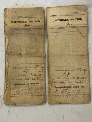 1906 CHEROKEE NATION ALLOTMENT DEEDS SUSAN A FOREMAN INDIAN TERR.  AS IS - Image 1 of 4