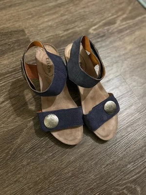 Taos Sandals Carousel 2 Wedge Ankle Strap Blue Leather Open Toe Women’s 6-6.5 - Image 1 of 4