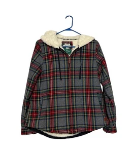 L.L.Bean Damen Scotch Plaid Full Zip Shacket Sherpa gefüttert Kapuze grau Small - Bild 1 von 6