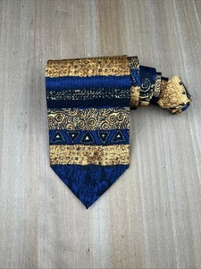 DANIEL DE FASSON 100% Silk Tie Designer Geometric Blue/Brown W3.75xL57 Luxury - Foto 1 di 5