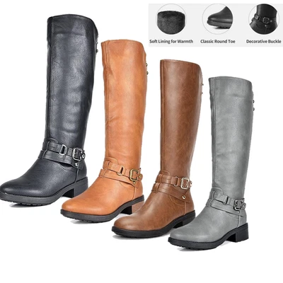 Botas militares para mujer hasta la rodilla cremallera lateral tacón bajo botas de combate Foto 1 de 2