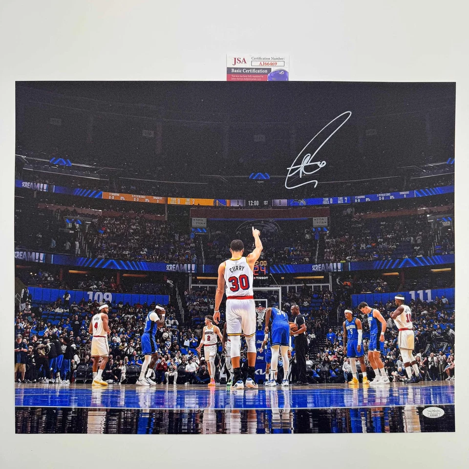 Autographed/Signed Stephen Steph Curry Golden State Warriors 16x20 Photo JSA COA - Image 1 of 1