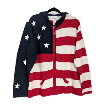 Vintage Quacker Factory Womens American Flag Sweater Size L Hooded Full Zip - Image 1 of 4