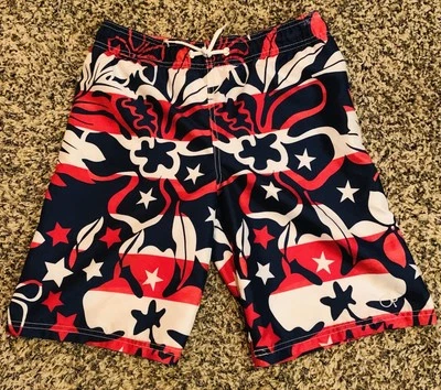 OP Boys Red, White and Blue Print Swim Trunks Size Boy’s Large 10-12 - Image 1 of 4
