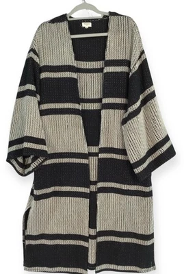 Cárdigan largo midi World Market para mujer talla única negro blanco a rayas manga ancha Foto 1 de 4