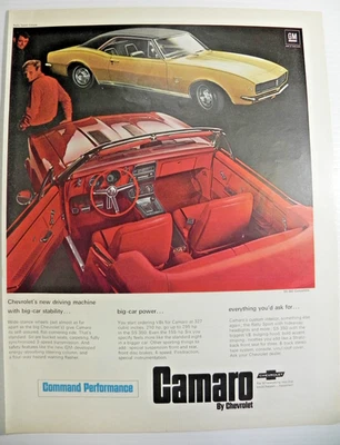 Anuncio impreso Camero de Chevrolet 1966 rojo Camerón y dorado/negro Camerón Foto 1 de 4