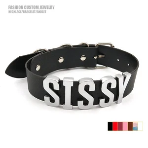 Leather Choker Collar Custom Letter Necklaces For Female YES DADDY HOTWIFE S7 - Picture 1 of 15