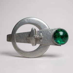 SELTENE VINTAGE MCM SKANDINAVISCH Sterling Silber BROSCHE GRÜN CABOCHON FLUGZEUG - Bild 1 von 8