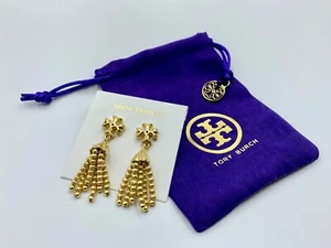 Tory Burch Roxanne Small Tassel Logo Earrings 18k Gold Plated w/Dust Bag - Picture 1 of 4